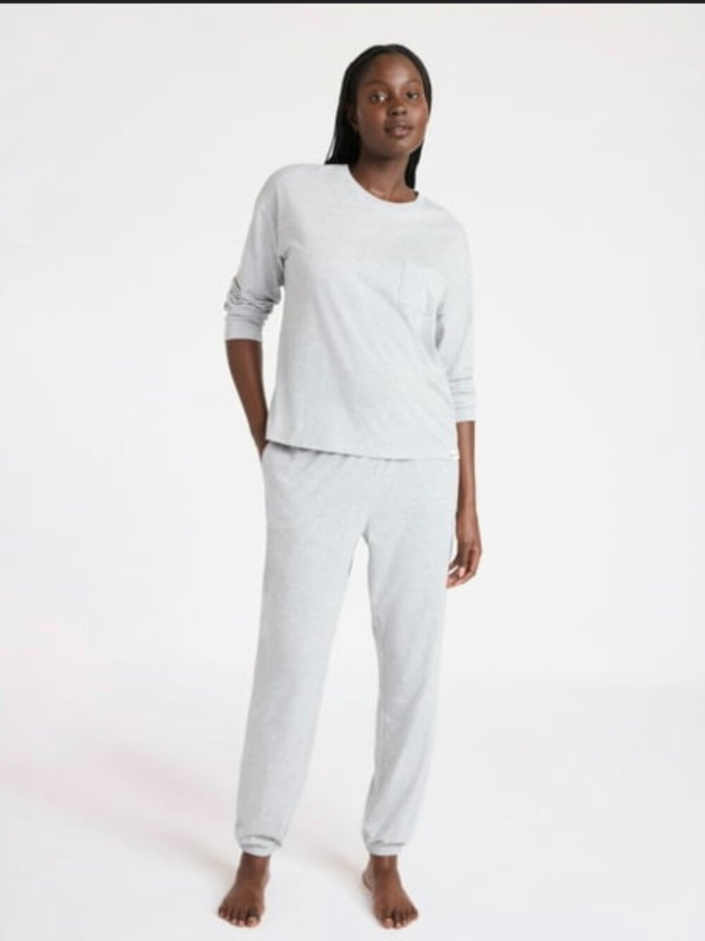 Joyspun Women's Fleece Long Sleeve Top and Straight Leg Pants 2-Piece Lounge Set